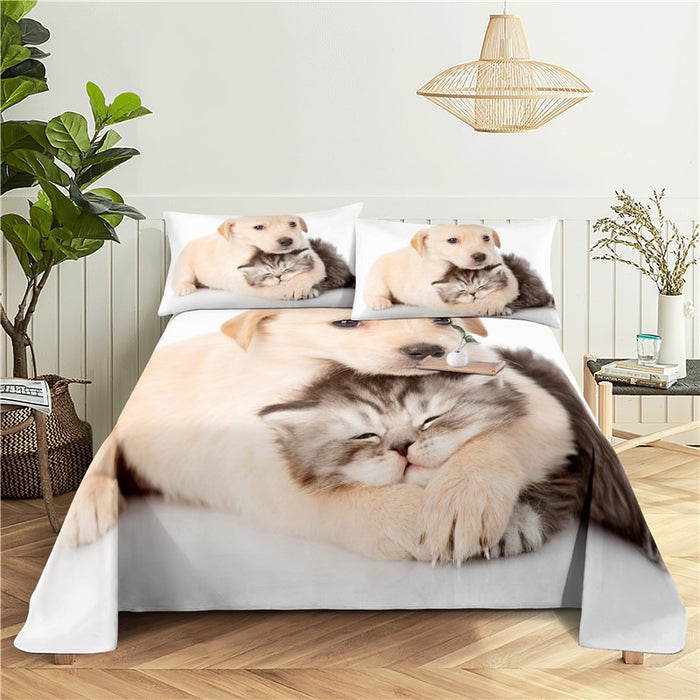 Dog Face Print Bed Flat Bedding Set