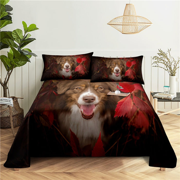 Dog Polyester Print Bed Flat Bedding Set