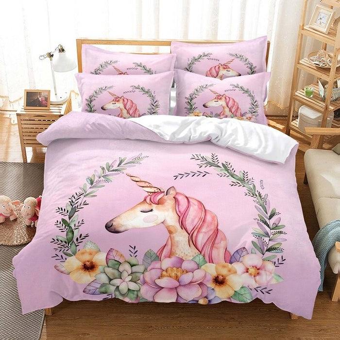 Unicorn Patterned Duvet Cover And Pillowcase Bedding Set