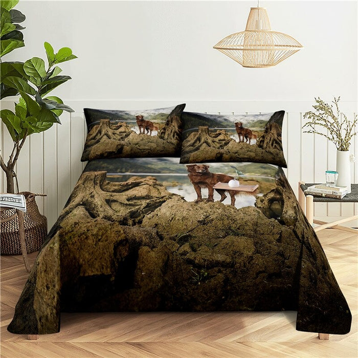 Puppy Printed Bed Flat Bedding Set