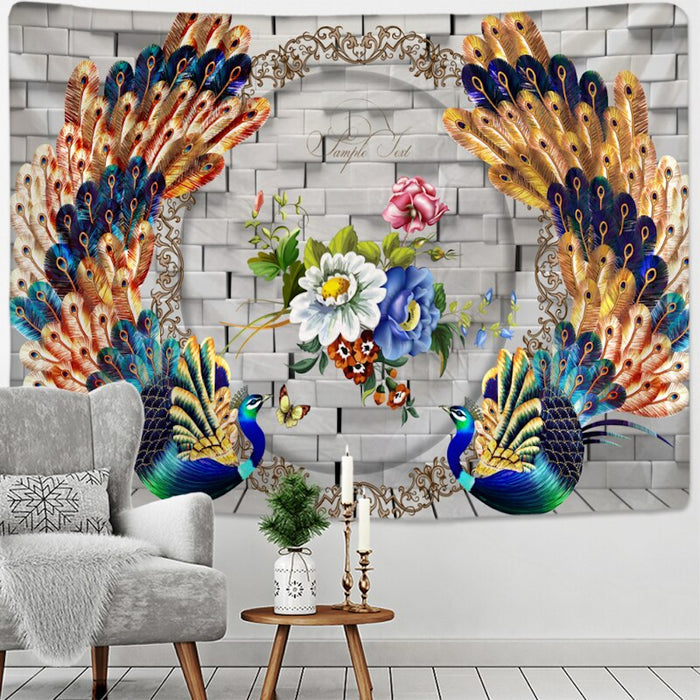 Blue Peacock Mural Tapestry Wall Hanging Tapis Cloth