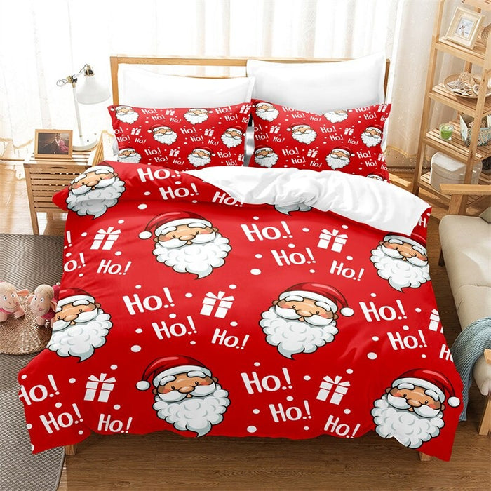 Santa & Christmas Pattern Duvet Cover And Pillowcase Set