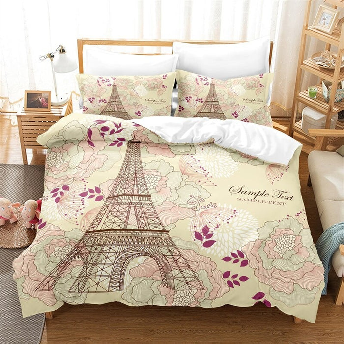 Flower Eiffel Tower Duvet Cover Set