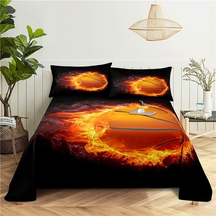 2 Sets Fire Basketball Printed Bedding