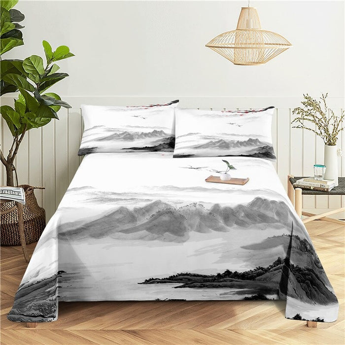 2 Sets Landscape Painting Pillowcase Bedding