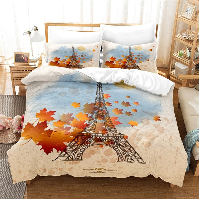 Flower Eiffel Tower Duvet Cover Set