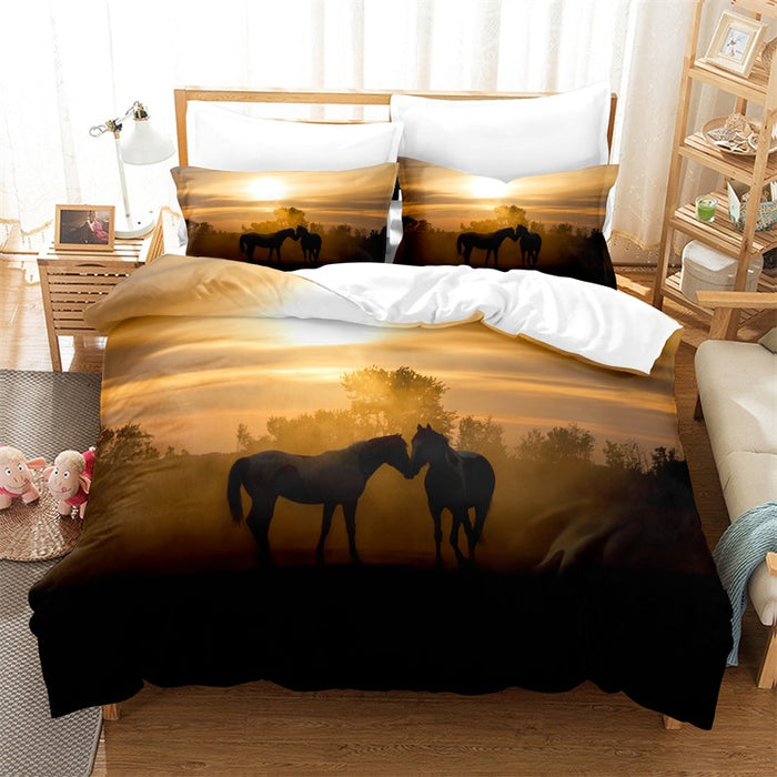 Horse Pattern Duvet Cover & Pillowcase Complete Set