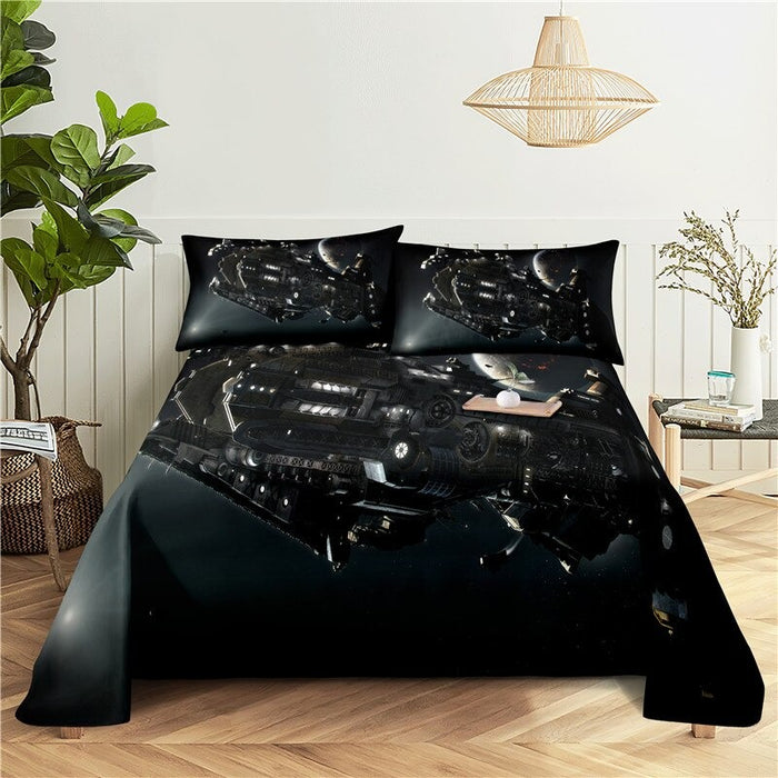 Spacecraft Print Flat Bedding Set