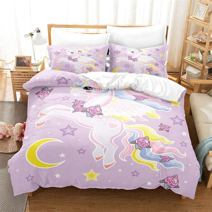 Unicorn Patterned Duvet Cover And Pillowcase Bedding Set