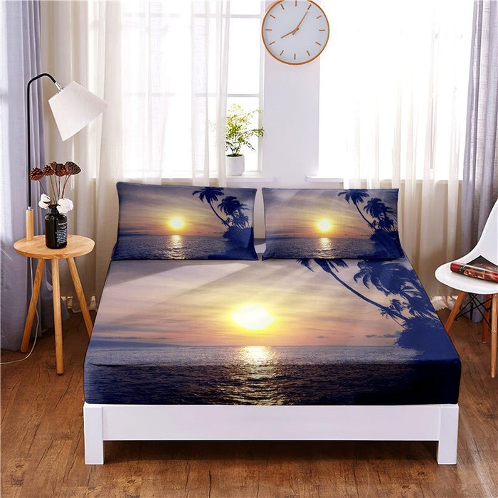 3 Pcs Starry Sky Digital Printed Polyester Fitted Bed Sheet Set