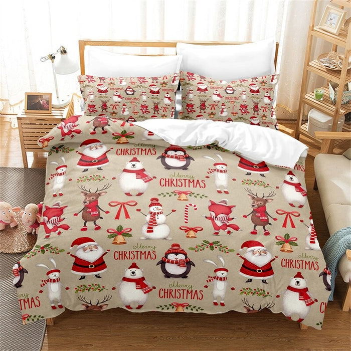 Santa & Christmas Pattern Duvet Cover And Pillowcase Set