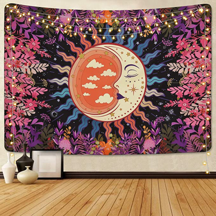 Moon Garden Tapestry Plants Flowers Tapestries Moon And Stars Tapestry Mystical Colorful Tapestry Mandala Wall Hanging For Room