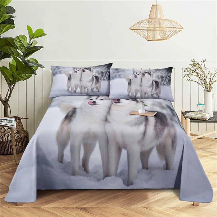 Dogs Print Bed Flat Bedding Set