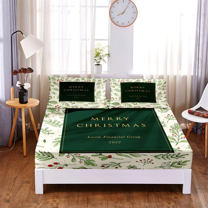 Christmas Holiday Print Fitted Sheet Bedding Set