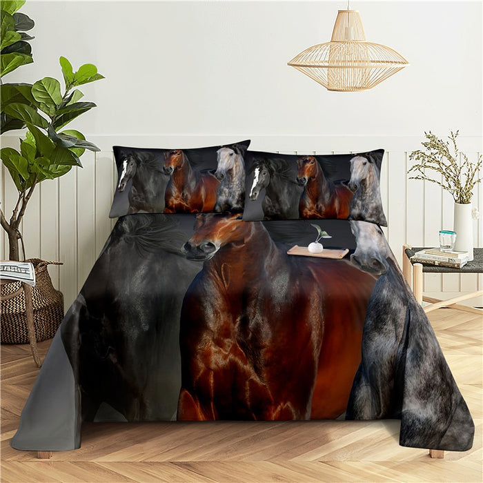 Horses Print Bed Flat Bedding Set