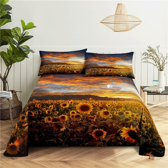 Printed Sunflower Bed Flat Sheet Set