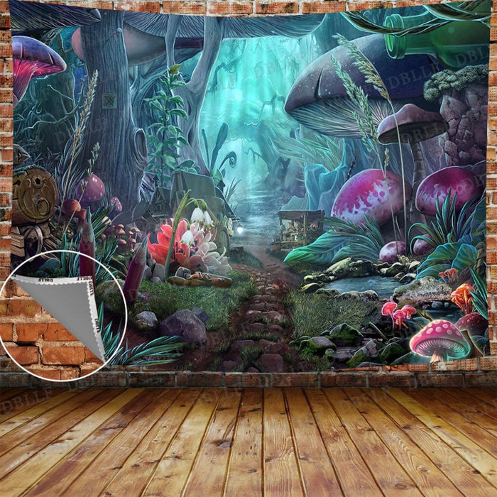 Magic Mushroom Forest Tapestry Fairy Tale Jungle Wall Hanging Decor Flannel Cool Game Tapestries Halloween Decor Tapestry for Bedroom Teen Girl Boy Living Room Dorm