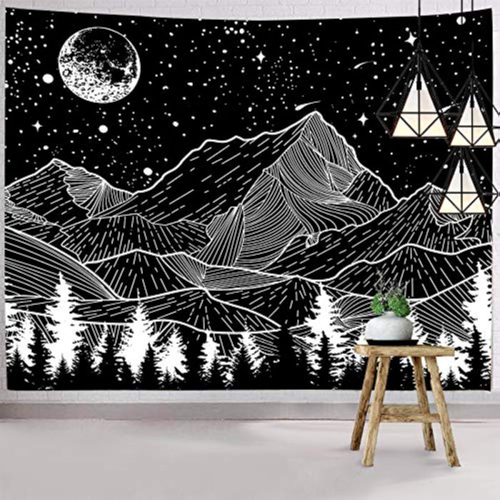 Mountain Tapestry Moon Tapestry Wall Hanging Black and White Forest Tree Wall Tapestry for Bedroom Aesthetic Home Room Decor