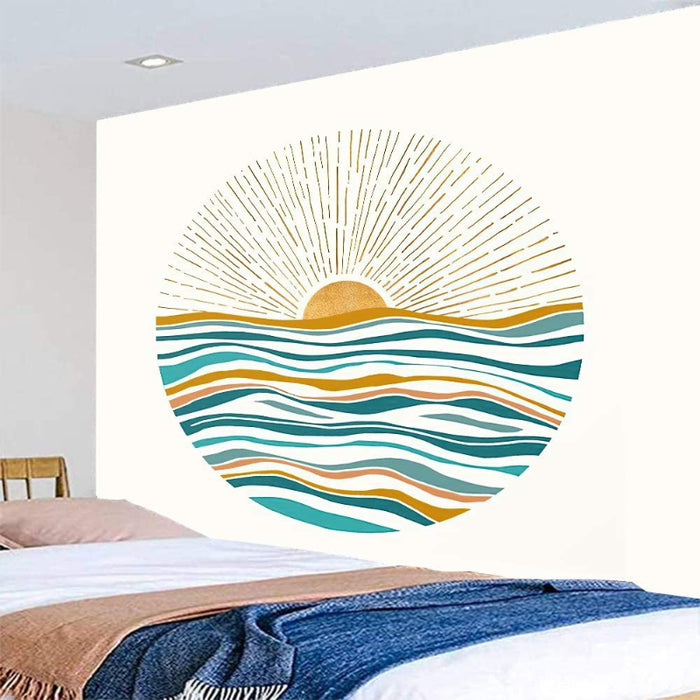 Ocean Sunrise Wall Tapestry Waves Mid Century Modern Style Tapestry Wall Hanging Wall Art Home Decor for Bedroom,Living Room,Dorm Decor