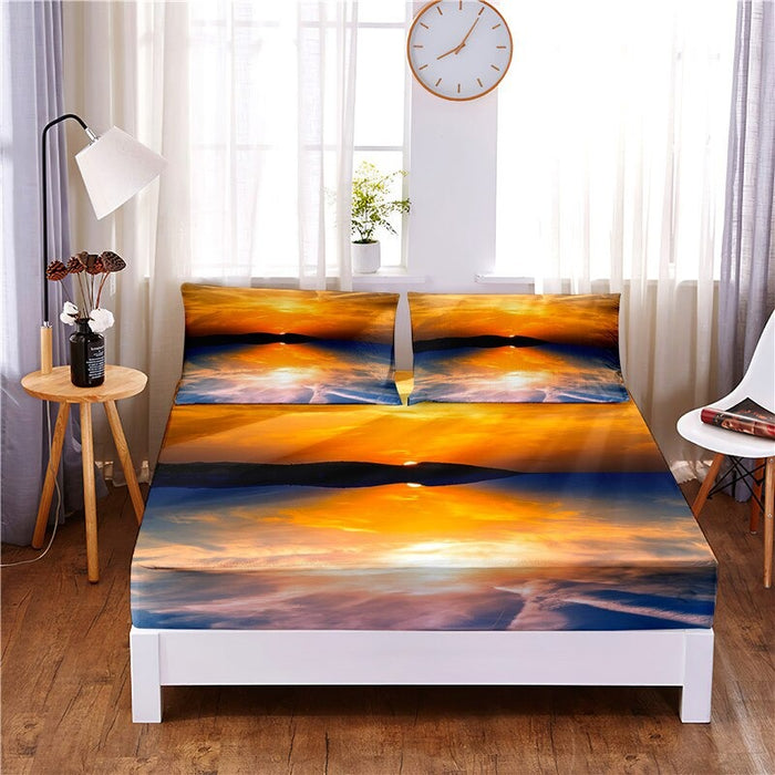 3 Pcs Starry Sky Digital Printed Polyester Fitted Bed Sheet Set