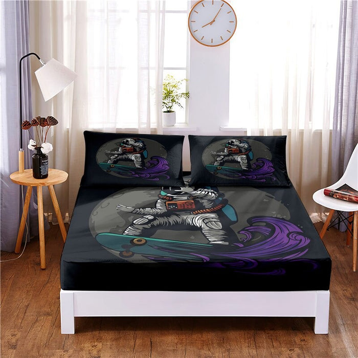 3 Pcs Astronaut Digital Printed Polyester Fitted Sheet Set