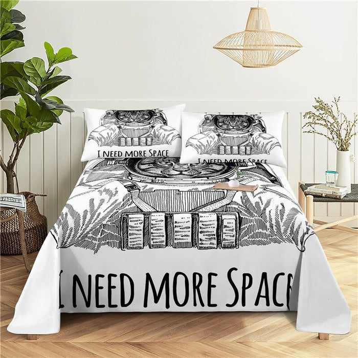 Printed Cartoon Space Cat Bedding Set