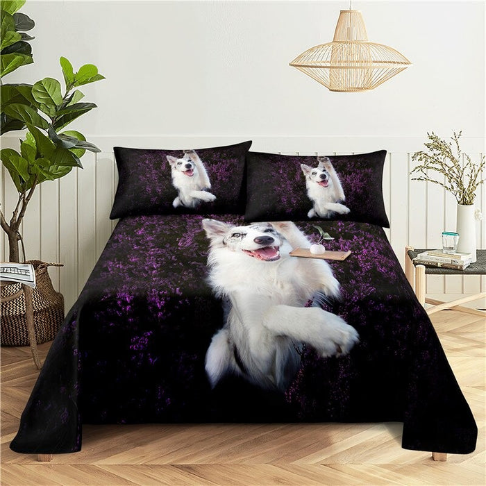 Dogs Digital Printed Polyester Bed Sheet Set