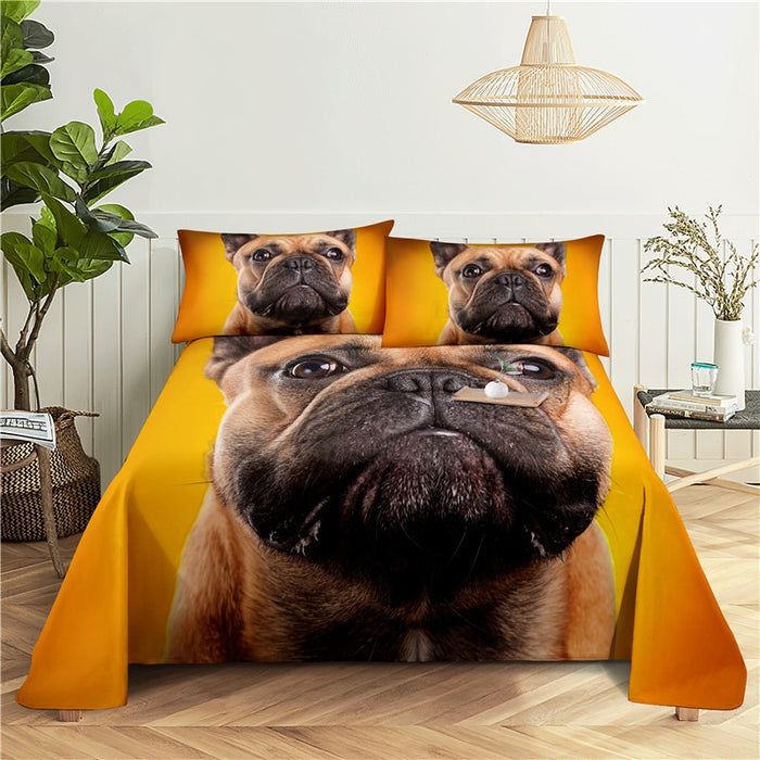 Dog Face Print Bed Flat Bedding Set