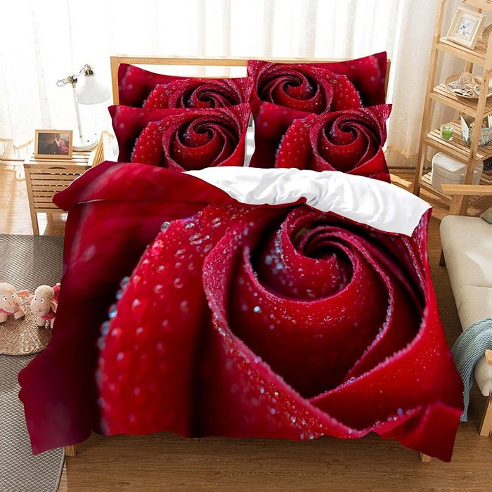 Red Rose Petal Print Duvet Cover Set