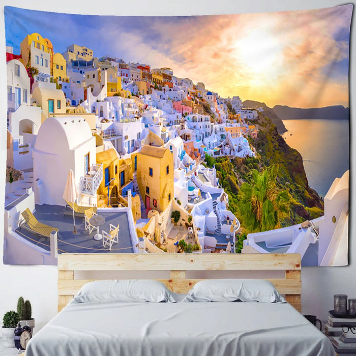 Castle Village Sunset Tapestry Wall Hanging Tapis Cloth