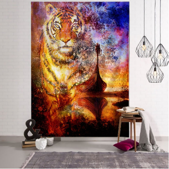 Tiger And Leopard Tapestry Wall Hanging Tapis Cloth