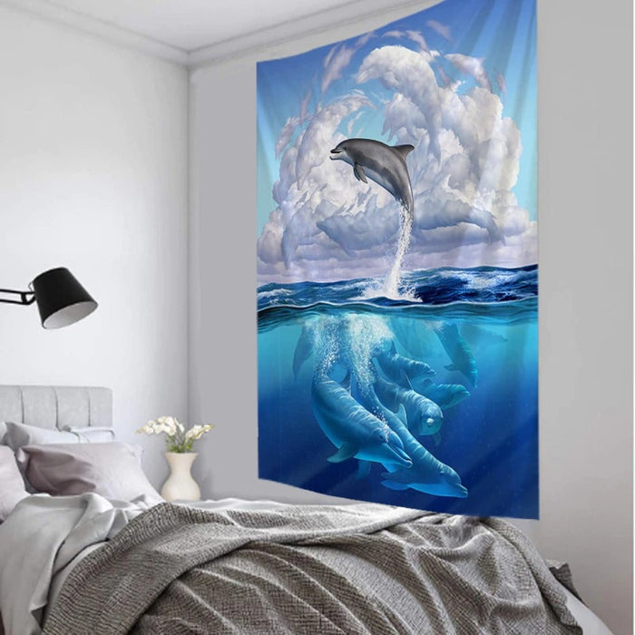 3D Dolphin Art Tapestry Wall Hanging Tapis Cloth