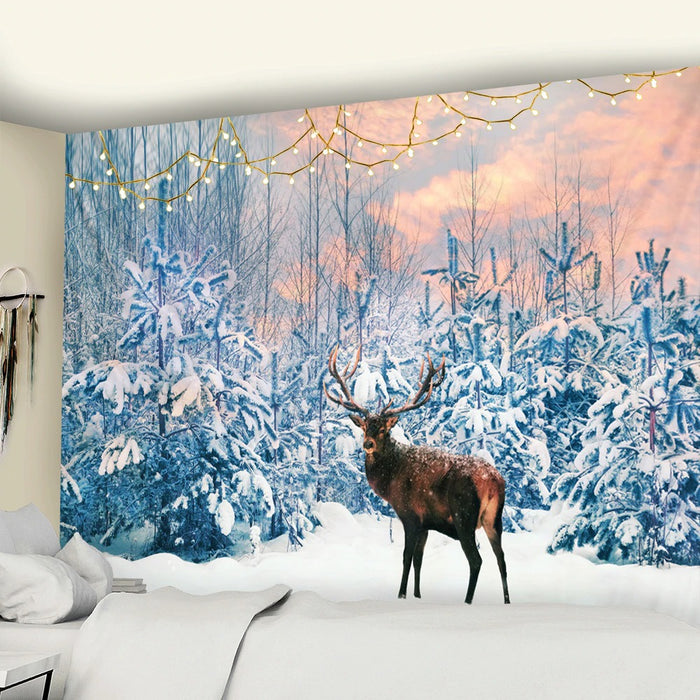 Polyester Snow Reindeer Tapestry Wall Hanging Tapis Cloth