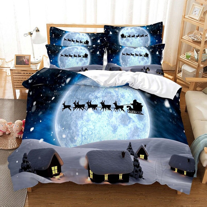 Big Moon & Santa Printed Duvet Cover Bedding Set