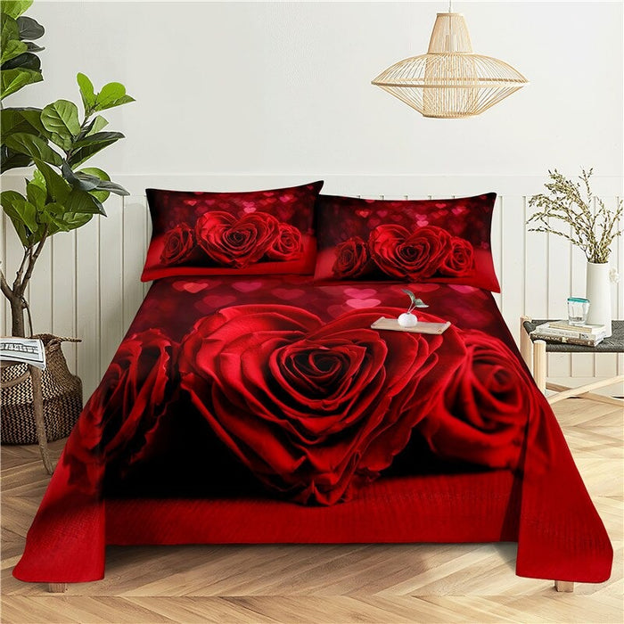 Printed Red Roses Bedding Set