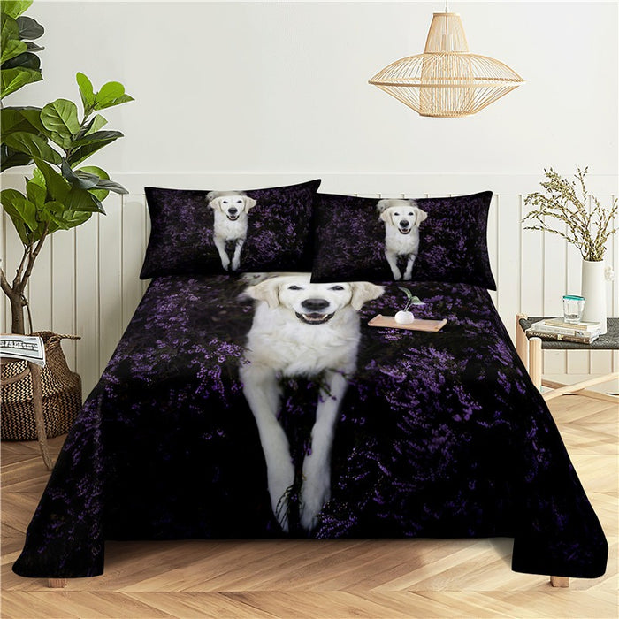 Dog Polyester Print Bed Flat Bedding Set