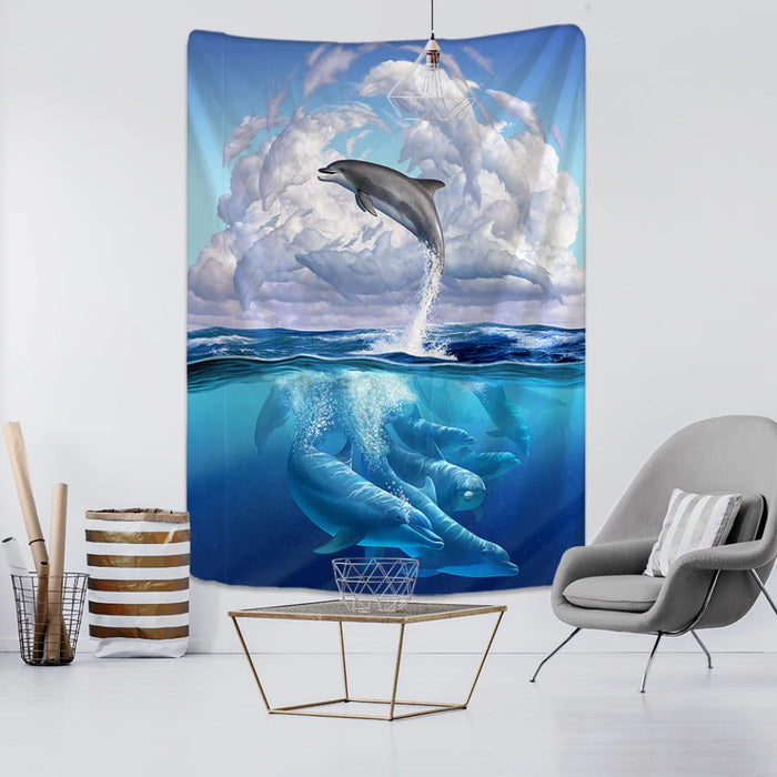 Cool 3D Dolphin Tapestry Wall Hanging