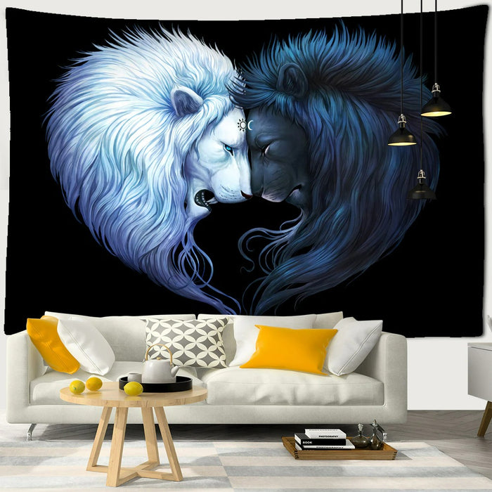 Wolf And Lion Tapestry Wall Hanging Tapis Cloth
