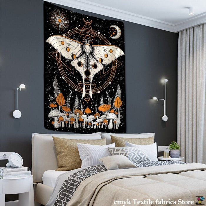 Moon Phase Flower Moth Tapestry Wall Hanging