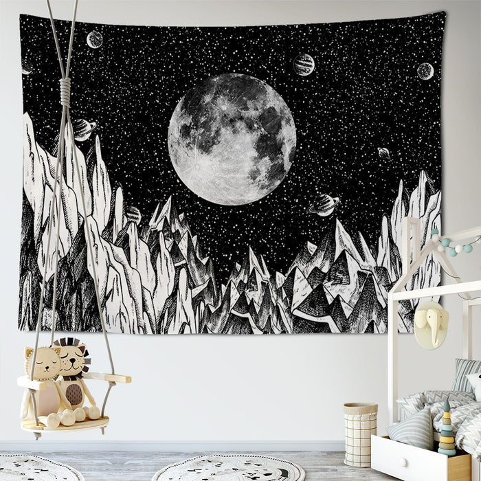 Psychedelic Moon Print Tapestry Wall Hanging Tapis Cloth