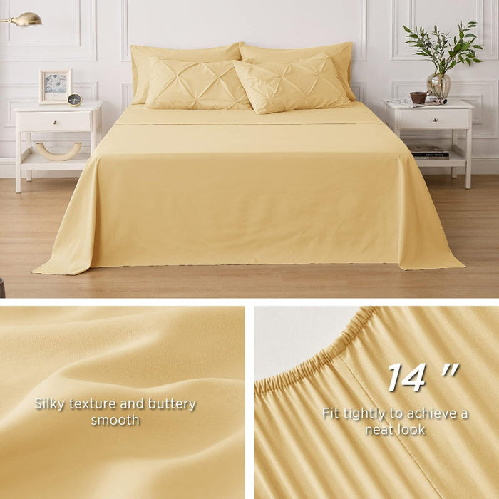 7 Pieces Comforters Pintuck Bedding Sets With Flat Sheet And Fitted Sheet