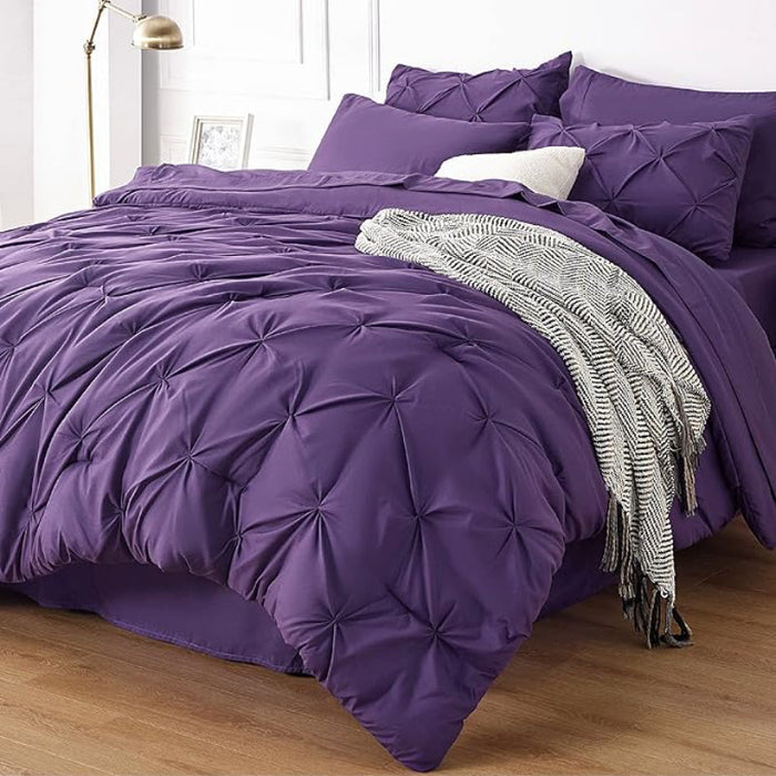 7 Pieces Comforters Pintuck Bedding Sets With Pillowcases And Shams