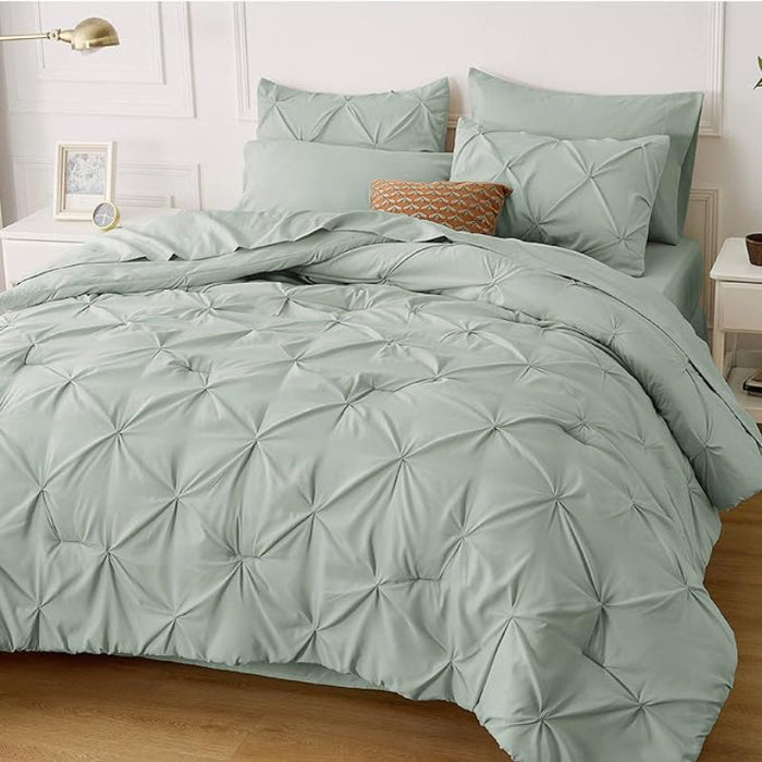 7 Pieces Comforters Pintuck Bedding Sets With Pillowcases And Shams