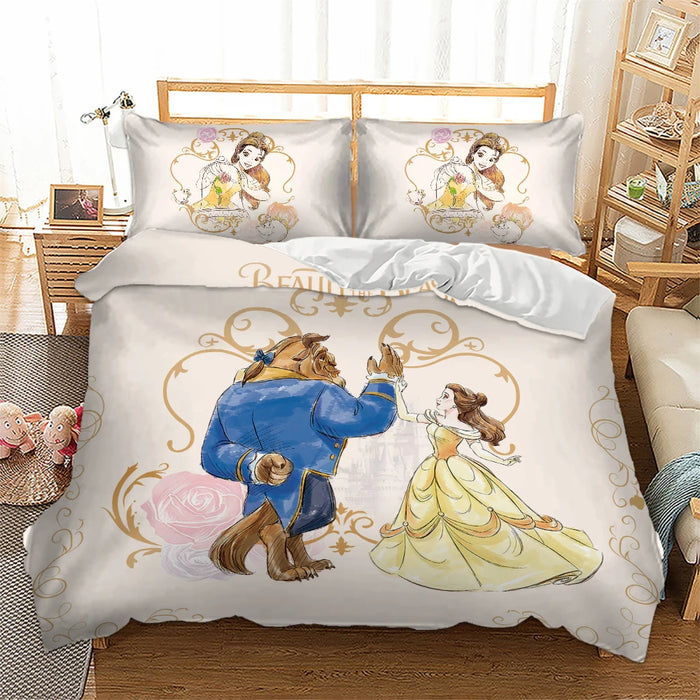 Beauty And Beast Cartoon Bed Cover Set