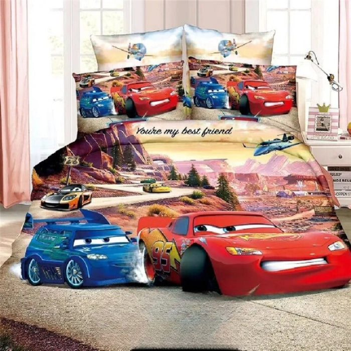 Cartoon Cars Printed Duvet And Pillow Cover Set