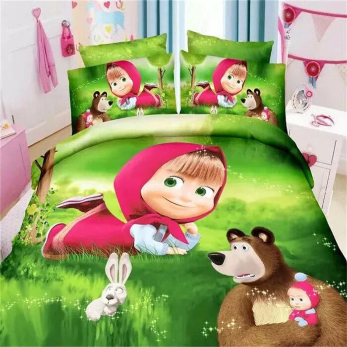 Cartoon Girl And Bear Bedding Set