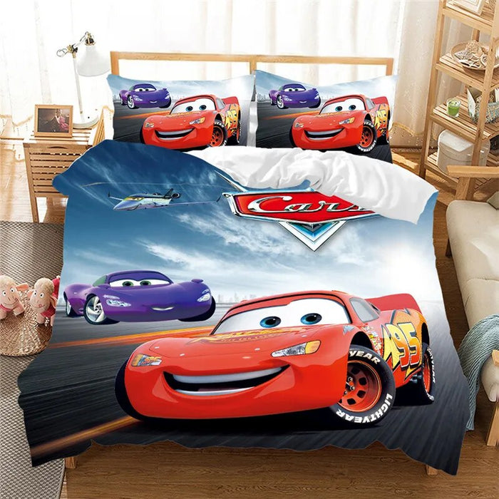 Cartoony Car Printed Pillowcase With Duvet Covers