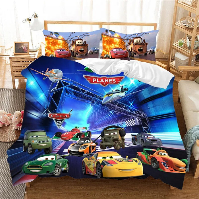 Cartoony Cars Printed Bedding Set