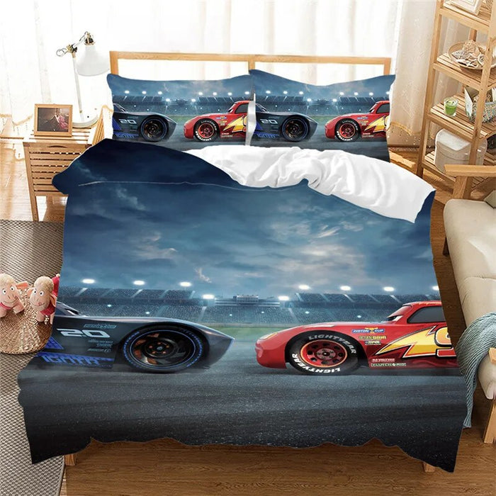 Elegant Cartoon Car Themed Print Bedding Set