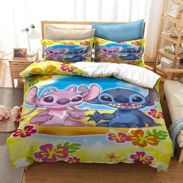 Elegant Flower Charm Cartoony Print Bedding Set